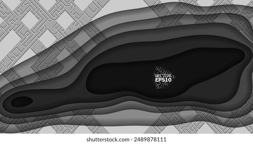 Dynamic contrast of gray and black background with abstract design in shades of gray and black, combining complex mesh elements with bold geometric shapes.Vector illustration