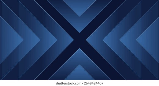 Dynamic convergence of geometric blue arrowheads for sleek digital background, highlighting symmetrical precision with a luminous depth and a modern, technological aesthetic