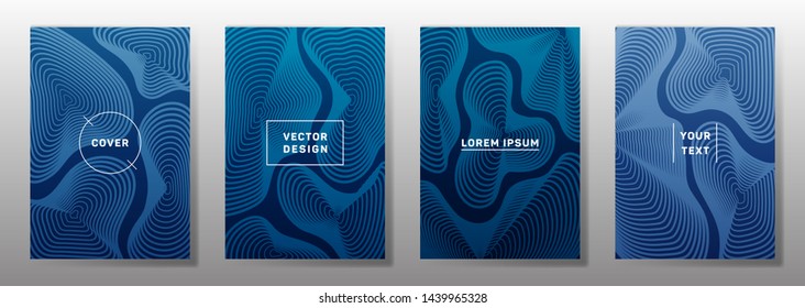 Dynamic cover templates set. Fluid curve shapes geometric lines patterns. Digital backgrounds for catalogues, business magazine. Line shapes patterns, header elements. Annual report covers.