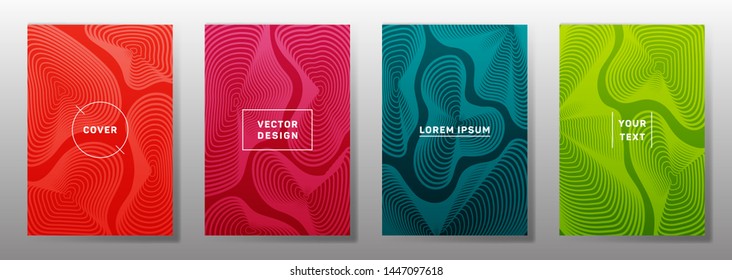 Dynamic cover templates set. Fluid curve shapes geometric lines patterns. Modern poster, flyer, banner vector backgrounds. Line stripes graphics, title elements. Annual report covers.