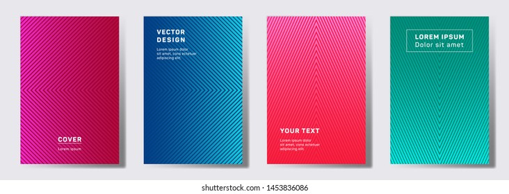 Dynamic cover templates set. Geometric lines patterns with edges, angles. Geometric backgrounds for cataloges, corporate brochures. Line stripes graphics, title elements. Cover page layouts set.