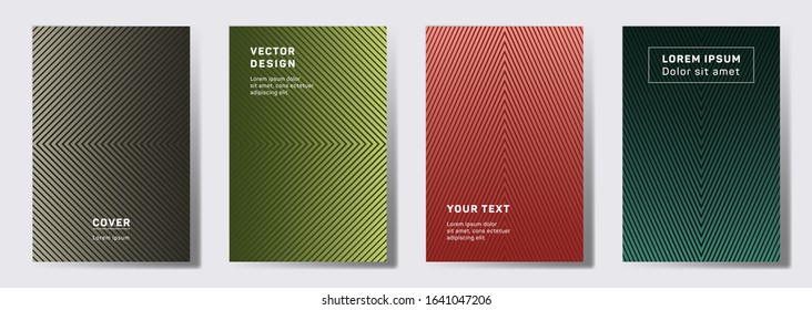 Dynamic cover templates set. Geometric lines patterns with edges, angles. Linear backgrounds for cataloges, corporate brochures. Line stripes graphics, title elements. Cover page templates.