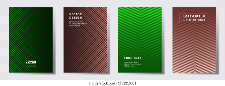 Dynamic cover templates set. Geometric lines patterns with edges, angles. Geometric backgrounds for notepads, notice paper covers. Line stripes graphics, title elements. Annual report covers.