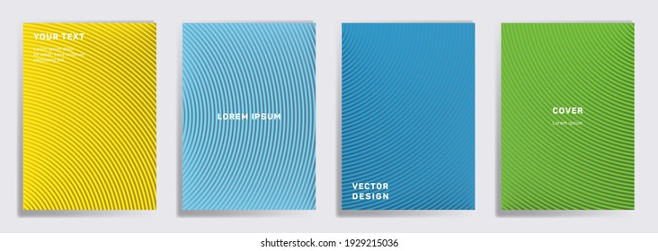 Dynamic covers linear design. Radial semicircle geometric lines patterns. Halftone backgrounds for catalogues, business magazine. Lines texture, header title elements. Annual report covers.