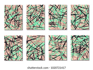 Dynamic Covers. Set of Abstract Vertical Backgrounds. Colorful Poster Design made with Clipping Mask. Editable Minimal Striped Backgrounds. Chaotic Grid of Colorful Stripes