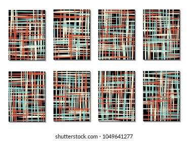 Dynamic Covers. Set of Abstract Vertical Backgrounds. Colorful Poster Design made with Clipping Mask. Editable Minimal Striped Backgrounds. Chaotic Grid of Colorful Stripes