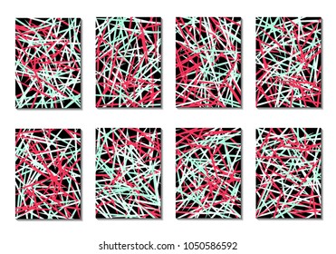 Dynamic Covers. Set of Abstract Vertical Backgrounds. Colorful Poster Design made with Clipping Mask. Editable Minimal Striped Backgrounds. Chaotic Grid of Colorful Stripes