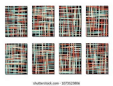 Dynamic Covers. Set of Abstract Vertical Backgrounds. Colorful Poster Design made with Clipping Mask. Editable Minimal Striped Backgrounds. Chaotic Grid of Colorful Stripes