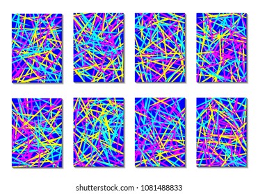 Dynamic Covers. Set of Abstract Vertical Backgrounds. Colorful Poster Design made with Clipping Mask. Editable Minimal Striped Backgrounds. Chaotic Grid of Colorful Stripes
