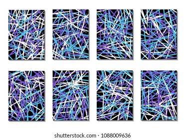 Dynamic Covers. Set of Abstract Vertical Backgrounds. Colorful Poster Design made with Clipping Mask. Editable Minimal Striped Backgrounds. Chaotic Grid of Colorful Stripes