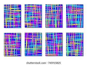 Dynamic Covers. Set of Abstract Vertical Backgrounds. Colorful Poster Design made with Clipping Mask. Editable Minimal Striped Backgrounds. Chaotic Grid of Colorful Stripes