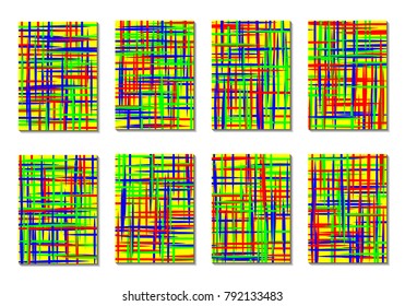 Dynamic Covers. Set of Abstract Vertical Backgrounds. Colorful Poster Design made with Clipping Mask. Editable Minimal Striped Backgrounds. Chaotic Grid of Colorful Stripes