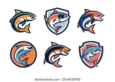 Dynamic and creative Salmon fish mascot logo in vector art style, perfect for seafood branding, fishing teams, and aquatic-themed projects