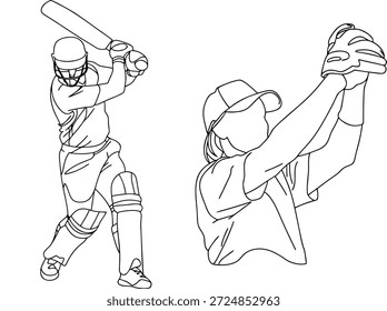 Dynamic Cricket Action Illustration: Batsman and Wicketkeeper in Play
