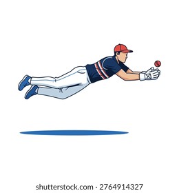Dynamic Cricket Fielder Full Stretch Dive Save Illustration