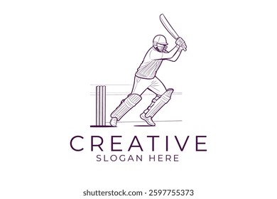 Dynamic cricket player sketch vector. Ideal for sports logos, websites, and print media. Clean and