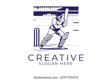 Dynamic cricket player vector illustration perfect for sports websites and logos. Clean design, blue