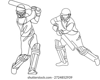 Dynamische Cricket-Spieler in Aktion - Line Art Illustration für Turniergrafiken