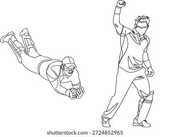 Ilustração de Jogadores de Críquete Dinâmico - Cena de Ação de uma Partida T20