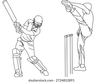 Escena dinámica de cricket: Bateador frente a Bowler en la ilustración intensa del partido T20