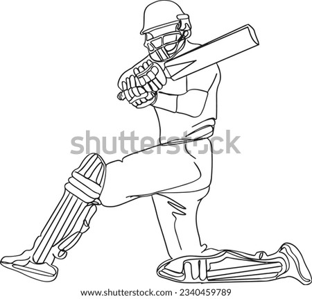 Dynamic Cricket Sport: One Line Drawing of Batsman in Action, Graceful Cricket Stroke: Continuous Line Art of Batsman Playing Sweep Shot, Batsman Plying Sweep Shot 