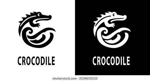 A dynamic crocodile logo design with sleek curves and bold lines, symbolizing power and agility
