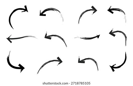 
Flechas de trazo de pincel curvado dinámico en Vector negro vibrante para abstracto, artístico.

