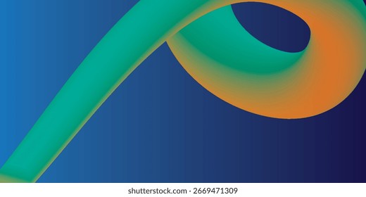 Dynamic, curved form in teal, orange, and blue gradients, exhibiting a flowing, twisted structure.