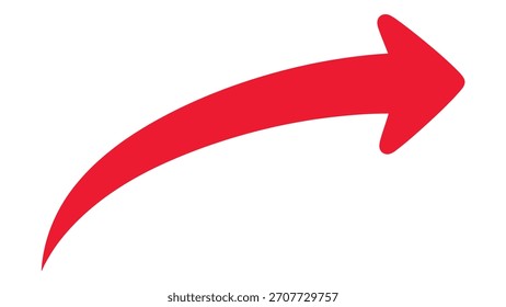 Flecha roja curva dinámica que apunta hacia la derecha, simbolizando la dirección, el flujo, el progreso y la guía de navegación sobre un fondo limpio.