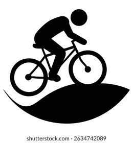 Um ciclista dinâmico andando em uma trilha cênica de montanha ao anoitecer, capturando o espírito de aventura, liberdade e resistência na ilustração do vetor da natureza