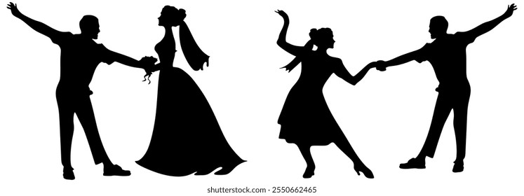 Dynamic Dance Partners Silhouette Vector Design.Contemporary Dance Couple. Silhouette Vector Art