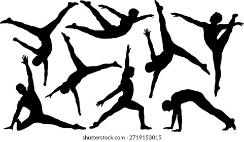 Siluetas de danza dinámica en varias posturas y posturas