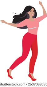 Dynamic Dancing Lady in Red Pants and Shoes | Vibrant Vector Illustration for Fashion and Dance Themes