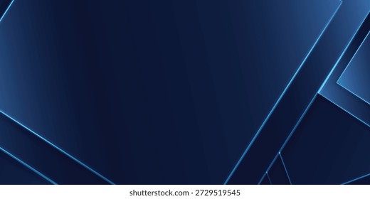 Dynamic dark blue abstract background featuring intricate geometric shapes highlighted by vibrant glowing lines, creating a futuristic and modern visual for technology, business, or website design