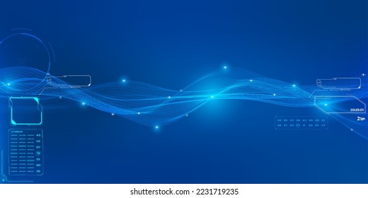 Dynamic data futuristic waveform infographic with HUD digital number, frame, callout element display information vector background.