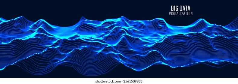 Dynamic data stream. Interactive particle flow. Advanced AI visualization. High-Tech data communication. Science or technology background. Vector illustration.