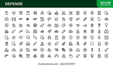 Dynamic Defense Line Icon Pack: ícones vetoriais modernos para temas militares e de segurança