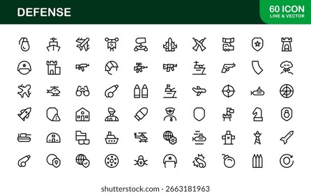 Dynamic Defense Line Icon Pack: ícones vetoriais modernos para temas militares e de segurança