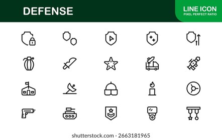 Dynamic Defense Line Icon Pack: ícones vetoriais modernos para temas militares e de segurança