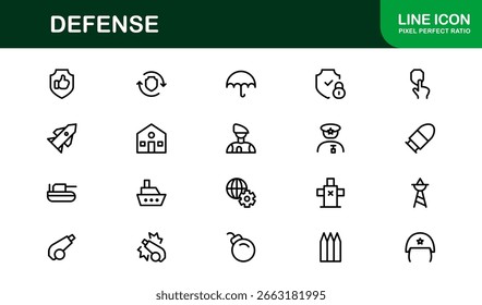 Dynamic Defense Line Icon Pack: ícones vetoriais modernos para temas militares e de segurança