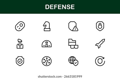 Dynamic Defense Line Icon Pack: Modern Vector Icons for Military and Safety Themes