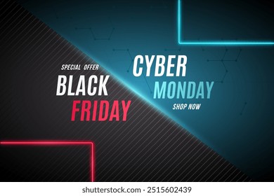 Dynamic design for Black Friday and Cyber Monday with neon lights