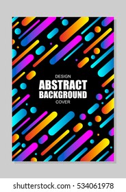 Dynamic design. Format A4. Colorful geometric on black background. Good for Covers, Placards, Posters, Flyers. Vector illustration.