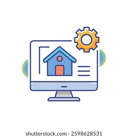 A dynamic design icon showcasing property management software, ideal for real estate applications.