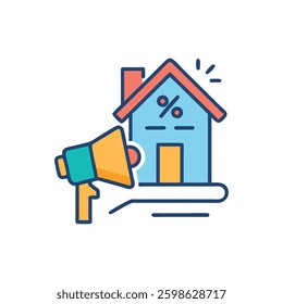A dynamic design icon showcasing property promotion, ideal for marketing applications.