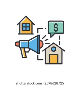 A dynamic design icon showcasing property marketing strategies, ideal for promotional applications.