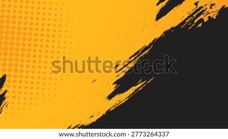 Dynamic diagonal black brush stroke vector background on yellow halftone pattern for high energy sports design