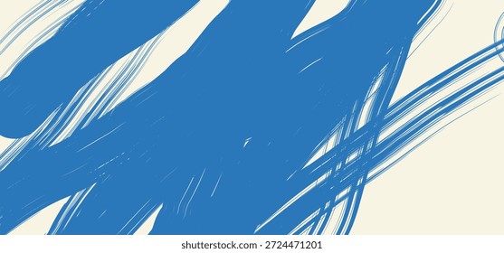 Plano de fundo da faixa do traçado do pincel azul diagonal dinâmico. Textura de traçado de pincel granulado desenhado à mão. Distress danificado modelo vintage borda com rabiscar ou expressivo abstrato bold esfregaços.