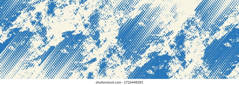 Plano de fundo da faixa do traçado do pincel azul diagonal dinâmico. Textura de traçado de pincel granulado desenhado à mão. Distress danificado modelo vintage borda com rabiscar ou expressivo abstrato bold esfregaços