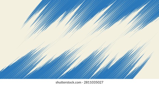 Dynamic diagonal blue brush stroke banner background. Hand drawn vector grainy brush stroke texture. Distress damaged edge vintage template with squiggle or expressive abstract bold smears.